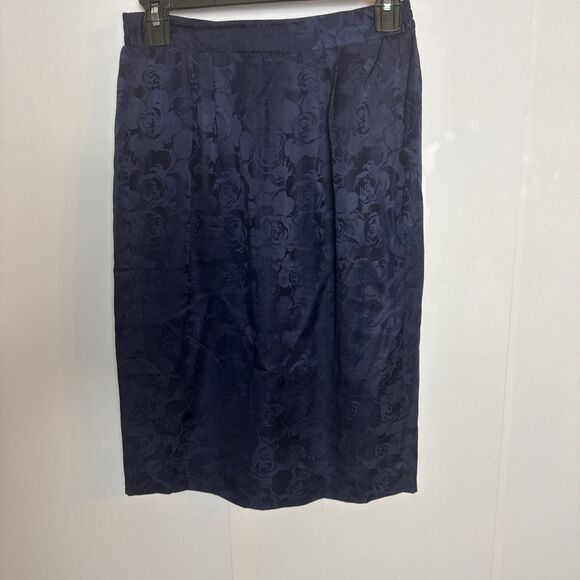 Adrianna Papell Womens Petite 4 Pencil Skirt Blue Silk Floral Zip Lined Feminine - Picture 2 of 10
